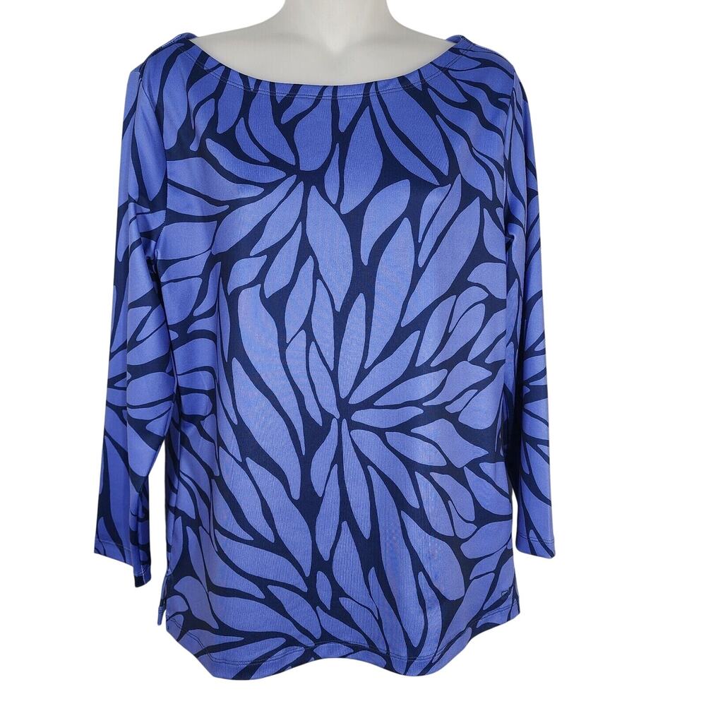 Vineyard Vines Top Womens Medium Blue Bloom Sankaty Boat Neck UPF Protection